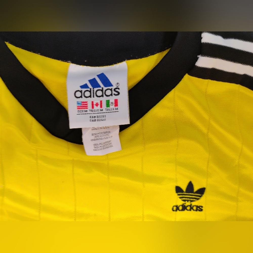 Adidas Trefoil Soccer Jersey Men’s M Yellow Vintage 80s Retro Long Sleeve - Picture 6 of 9
